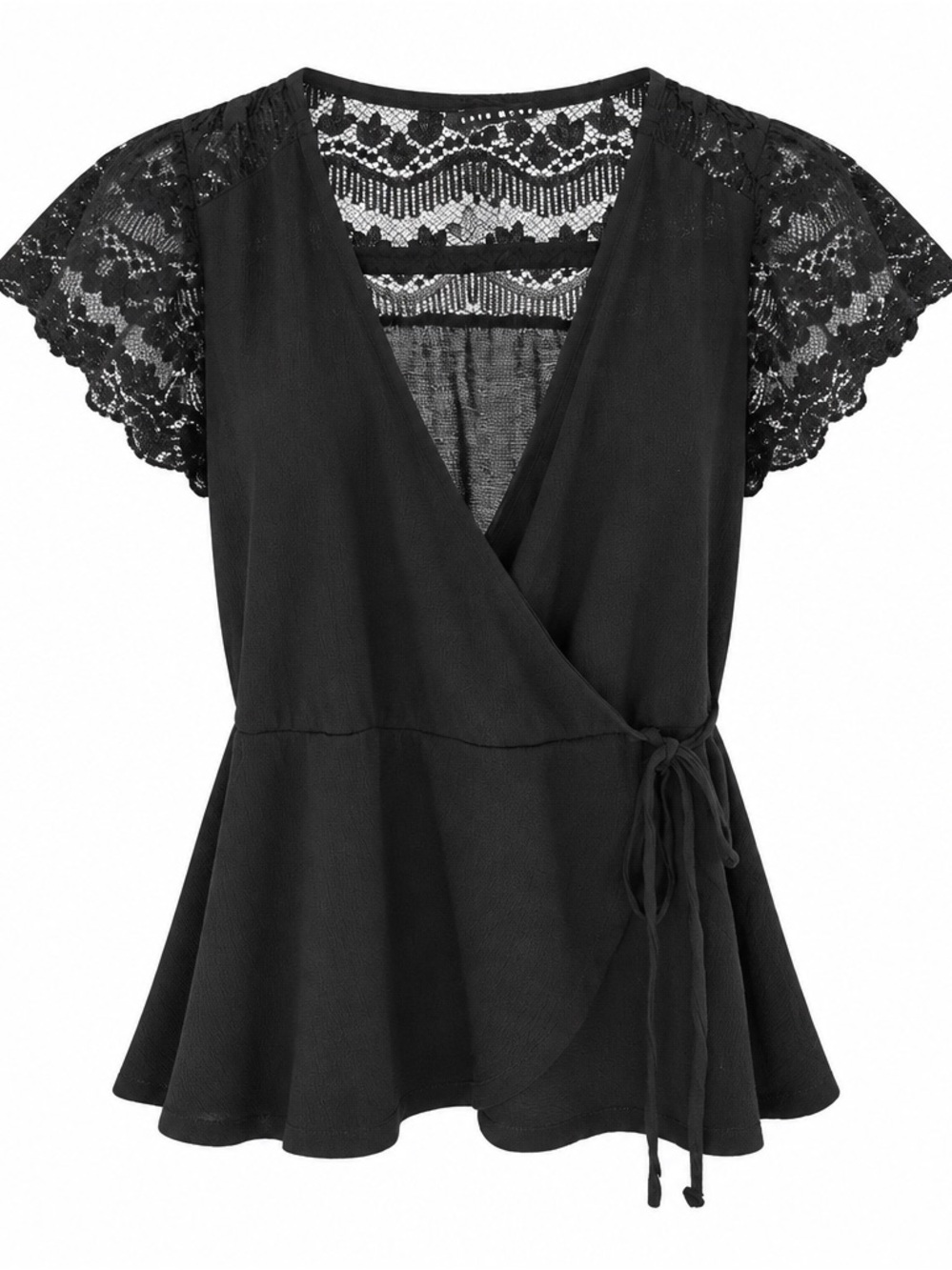 Haute Monde Black Lace Wrap Peplum Blouse